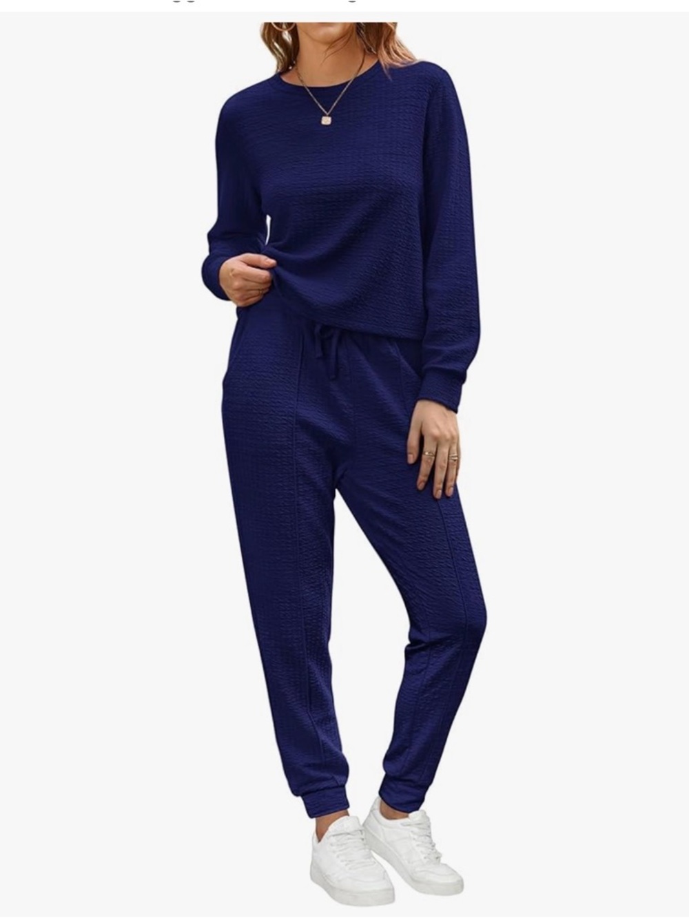 Cozy Textured Knit Lounge Set - Navy, 2XL